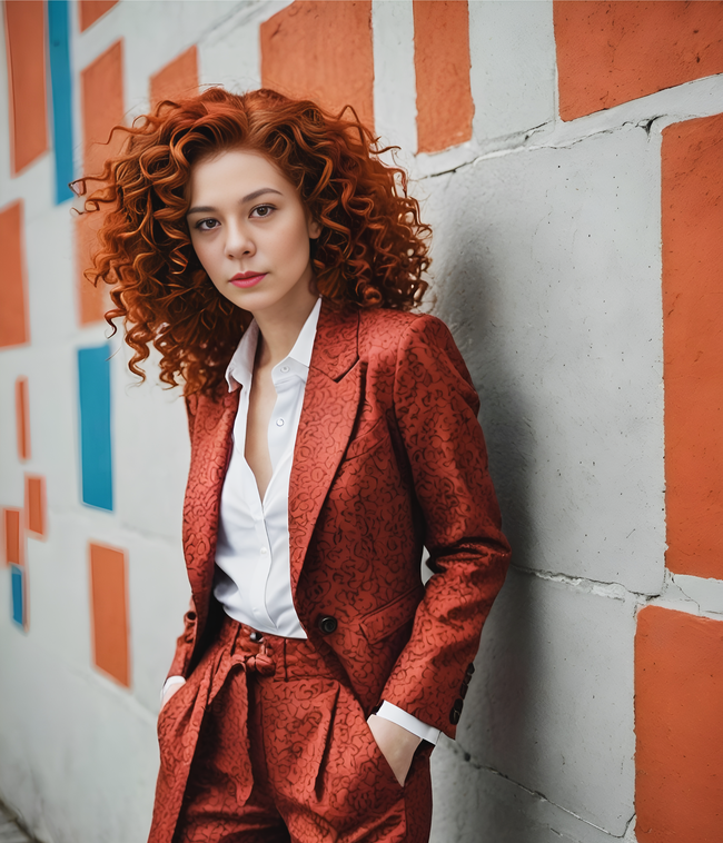 欧美时尚爆炸头西装美女写真图片
