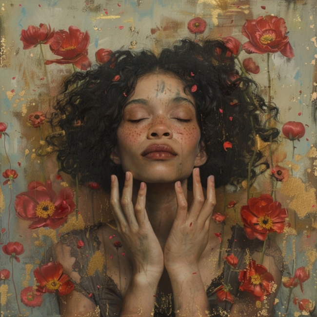 欧美艺术油画花卉美女绘画作品图片