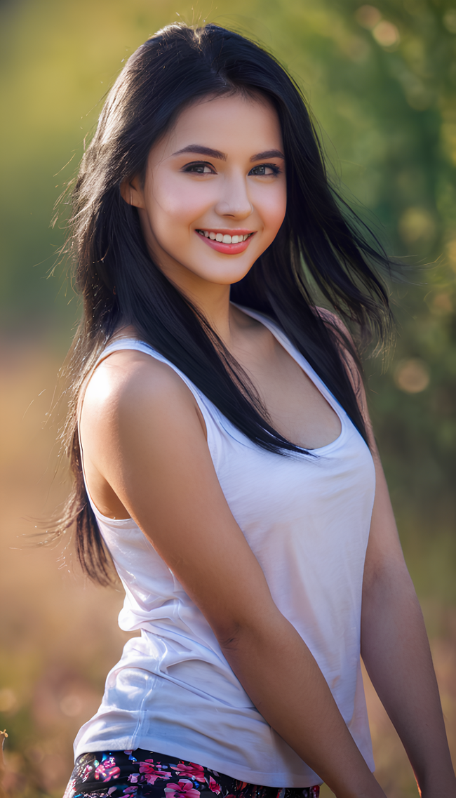 亚洲时尚清纯白色背心少女人体艺术图片