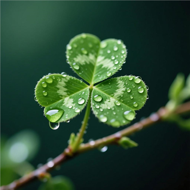 雨后三叶幸运草微距摄影图片