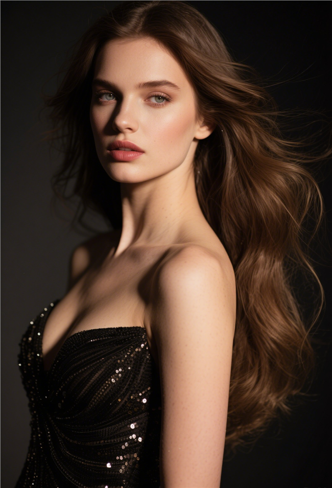 欧美黑色抹胸晚礼服性感美女写真图片