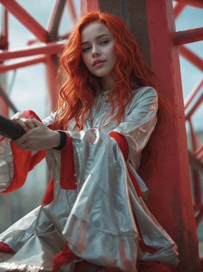 欧美红色卷发少女美女写真摄影图片