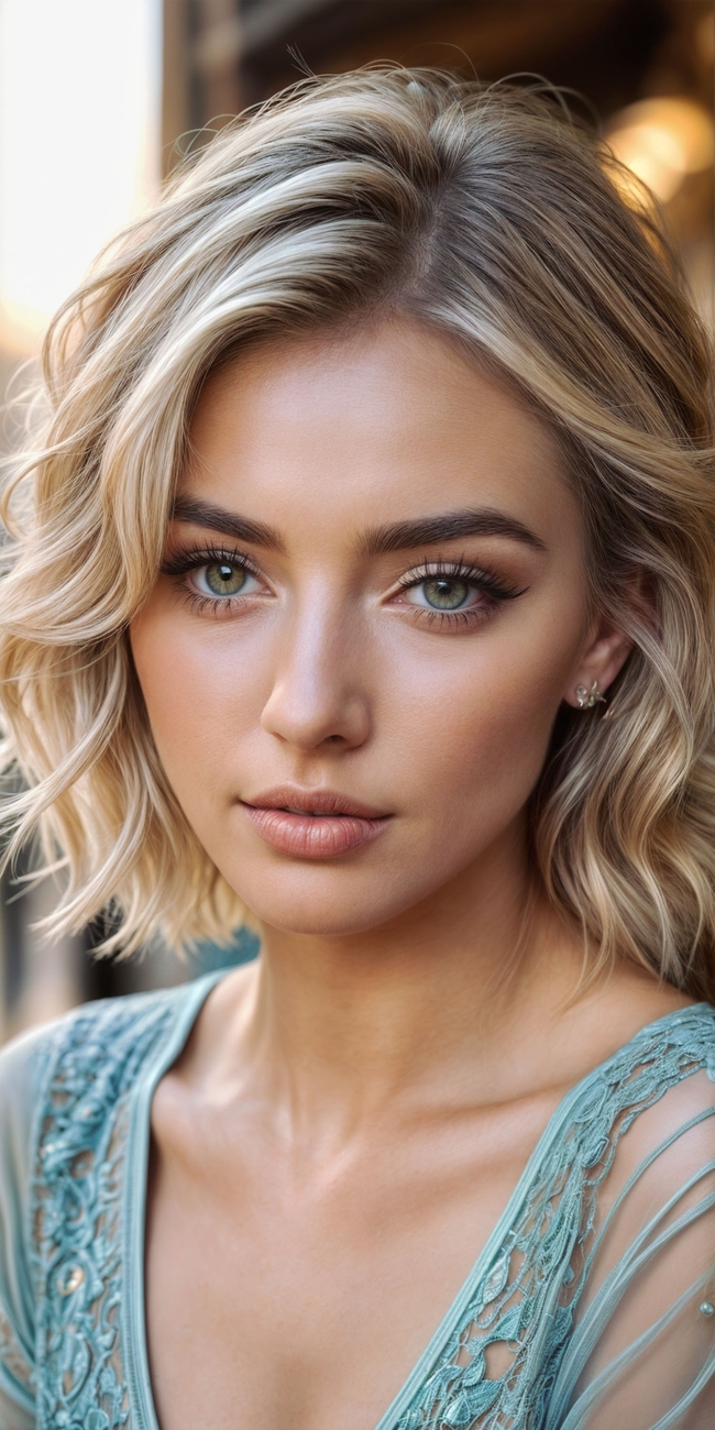 欧美中短发金色短发美女写真摄影图片