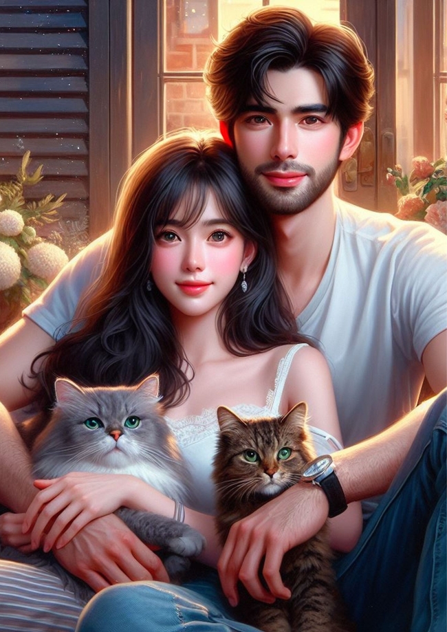 依偎在一起的年轻情侣插画图片