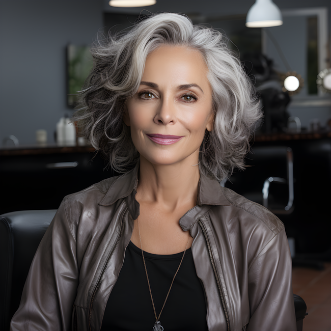 欧美时尚奶奶灰中年美女写真图片