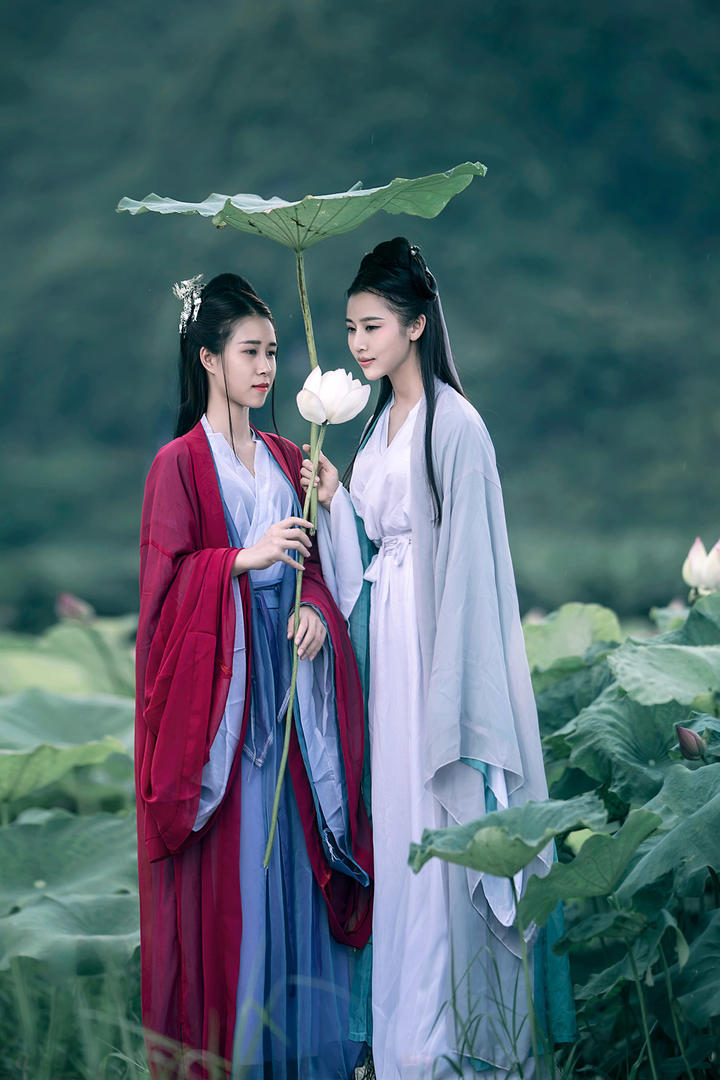 荷花池中的唯美古装美女艺术写真图片