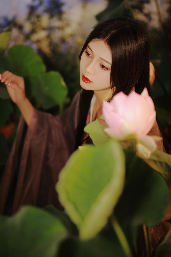 超清唯美中国风古装美女采荷花艺术写真图片