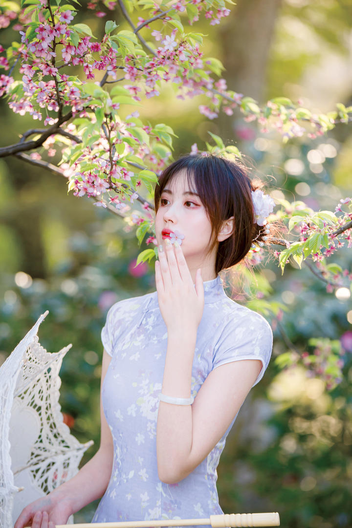 春日赏花的古典旗袍美人唯美高清壁纸图片