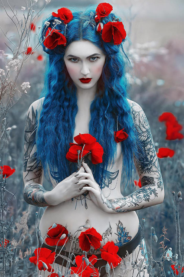 唯美欧美蓝色头发美女话剧演员美女艺术人像摄影图片