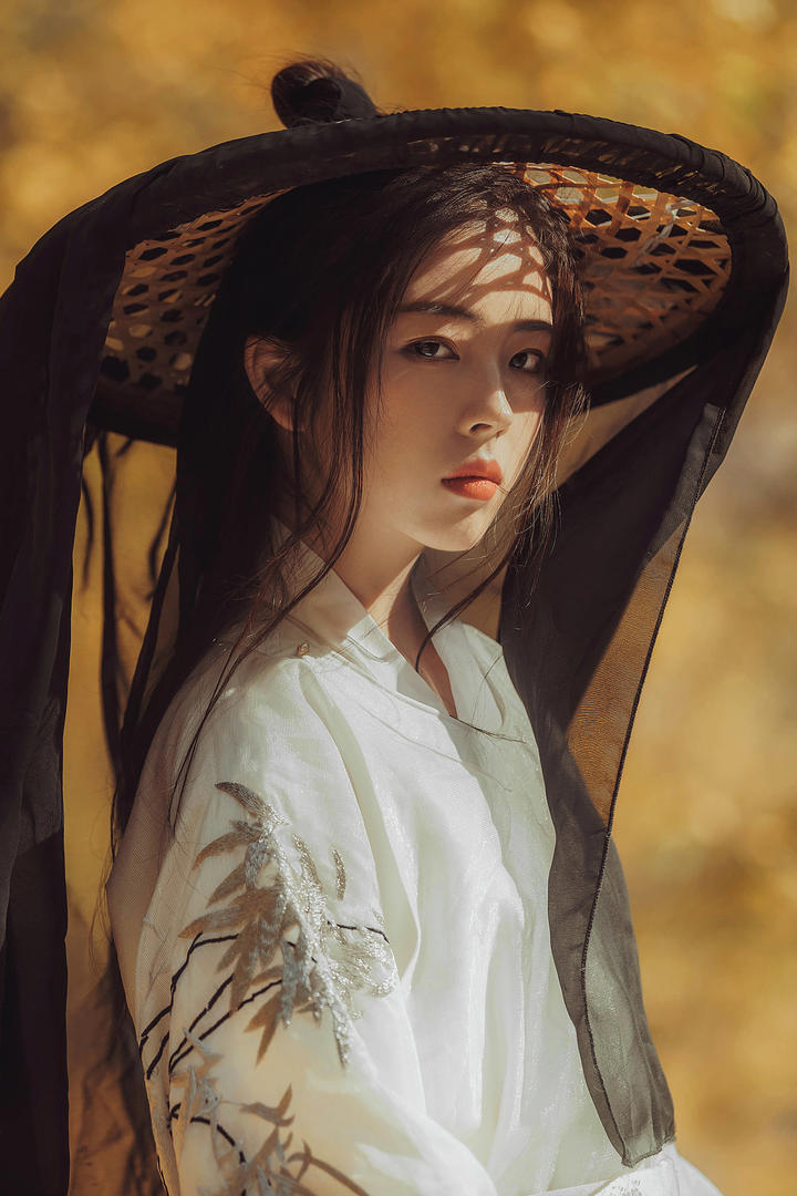 戴着斗笠的唯美古风美女壁纸高清艺术写真图片