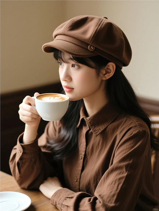 复古文艺风喝咖啡美女图片