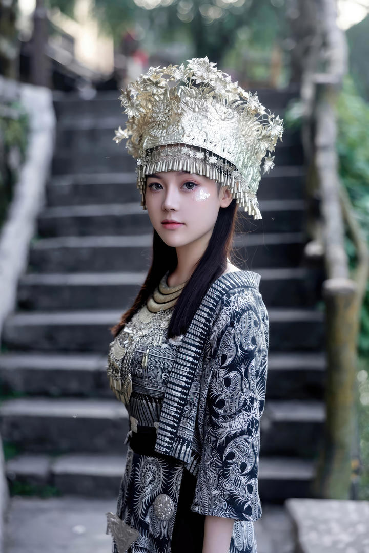 五官精致的漂亮苗族美少女高清艺术照摄影图片