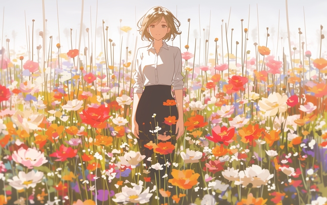 唯美灿烂花海美女动漫插画图片
