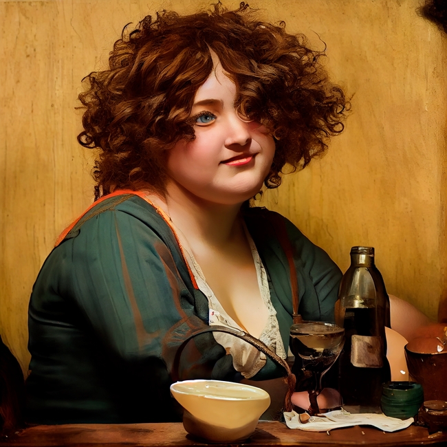 餐桌上的女人绘画作品图片
