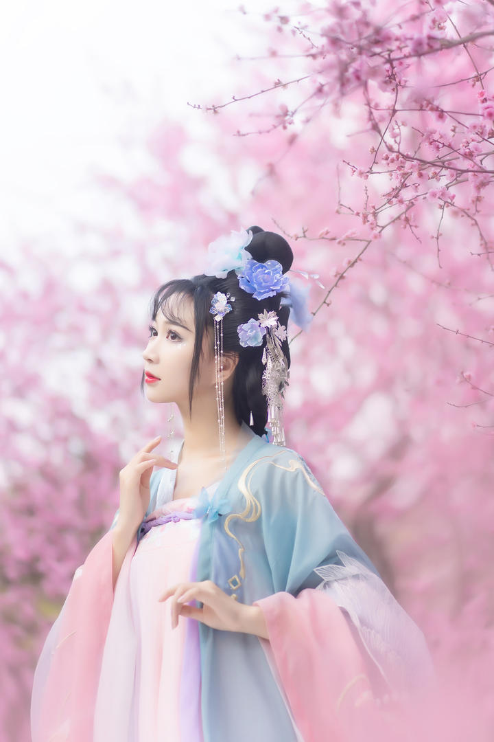 赏花的古装美女唯美艺术照图片