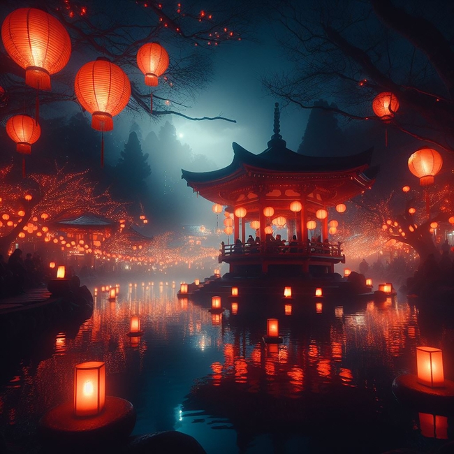 江南水乡元宵节花灯夜景摄影图片