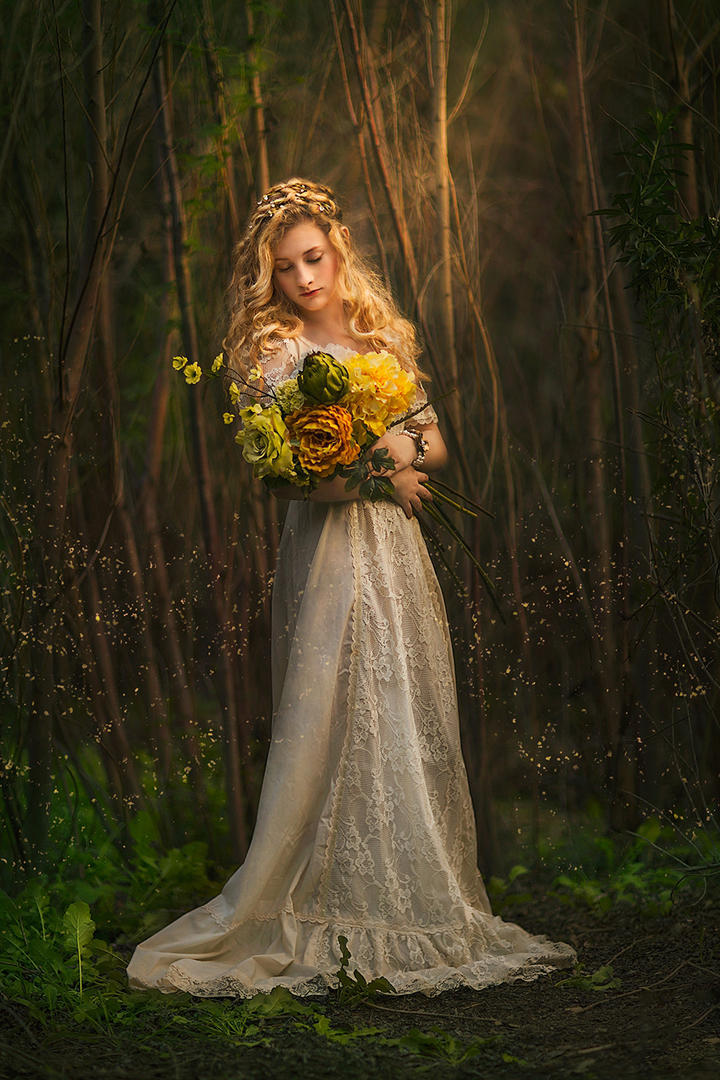 抱着鲜花的欧美女生艺术图片