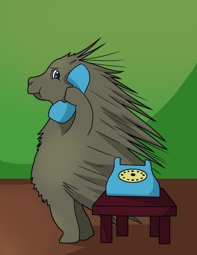 可爱卡通豪猪打电话插画设计图片