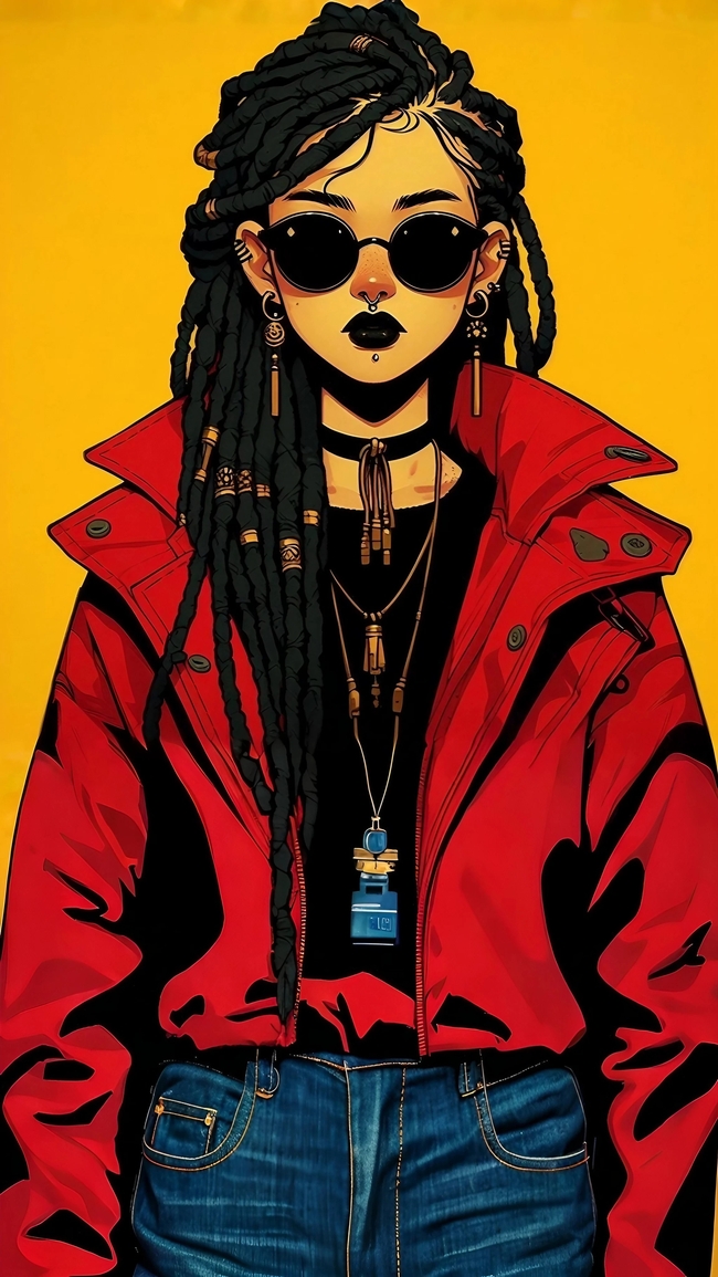 彩色动漫朋克风美女插画图片