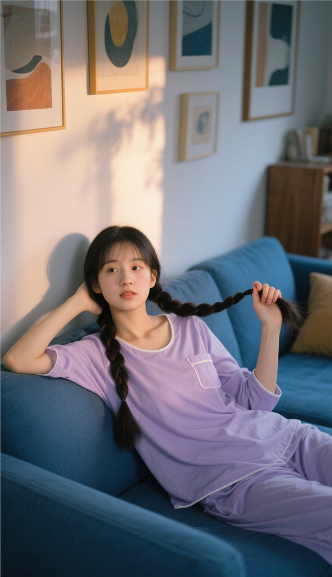 室内慵懒风家居服美女摄影图片