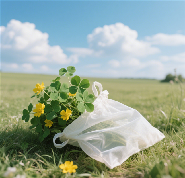 蓝天白云绿色草地四叶草图片
