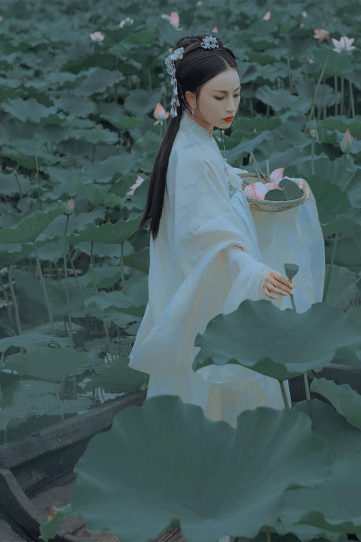 荷塘采莲的古装美女图片