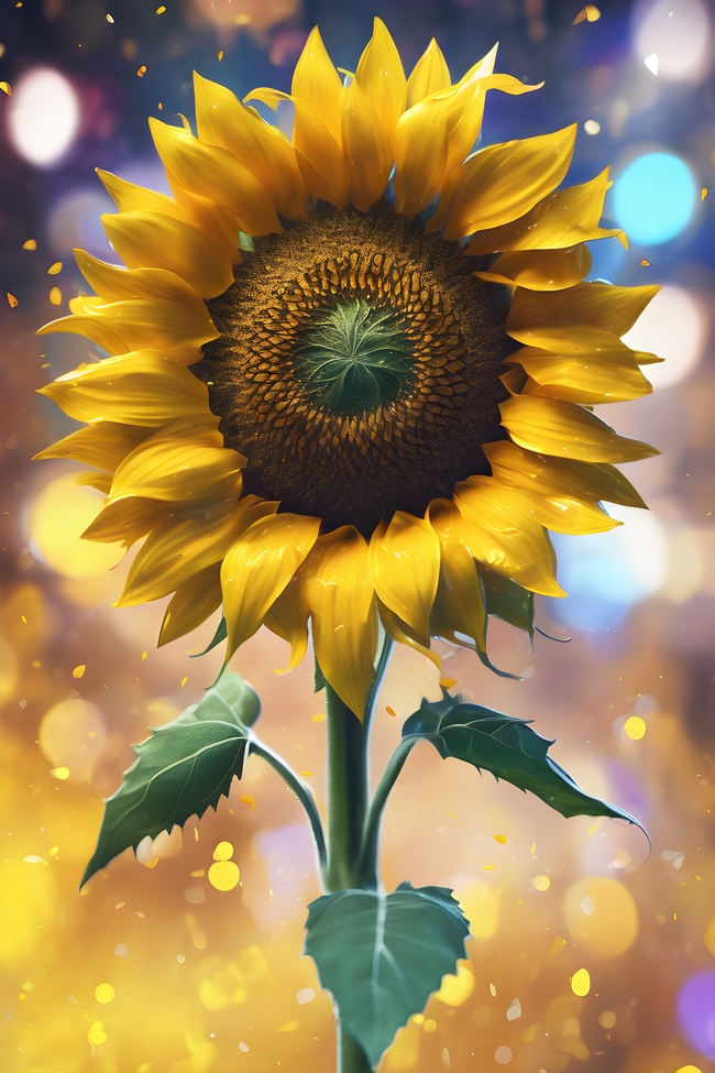 梦幻光晕散景向日葵摄影图片