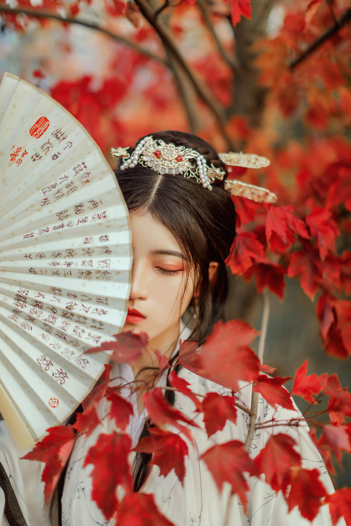 遮住半张脸的古典汉服美女艺术写真大图