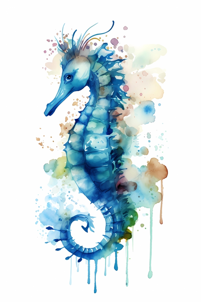 水彩画海马摄影图片