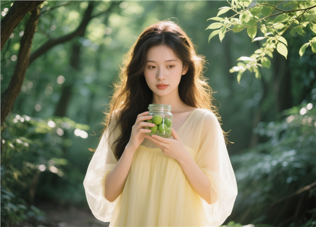 小清新绿色森氧风美女写真图片