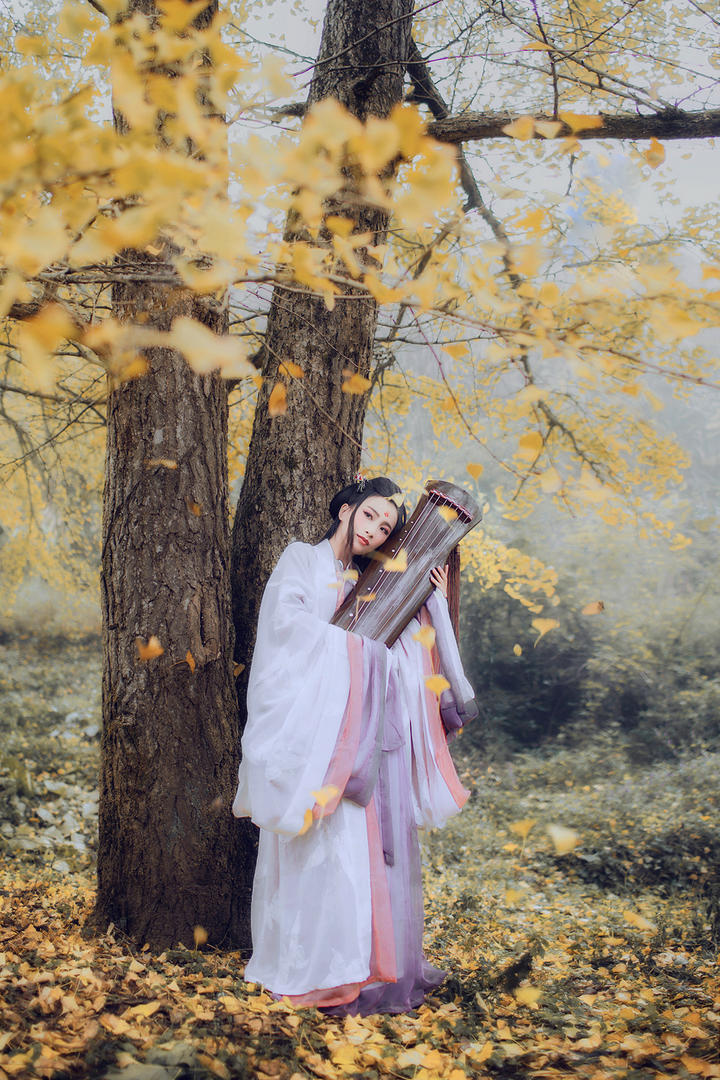 抱着古筝的古装美女图片艺术照