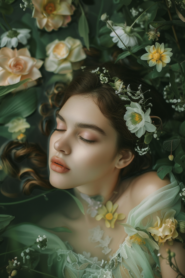 唯美花卉艺术感美女人体写真图片