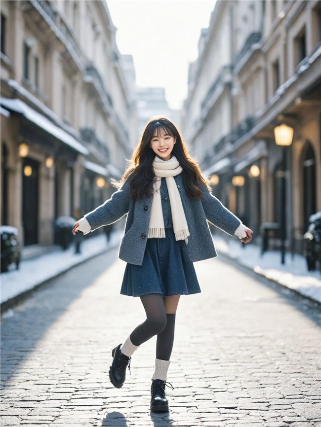 冬季城市街头街拍美女摄影图片