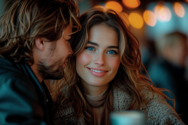 耳边细语的欧美情侣图片