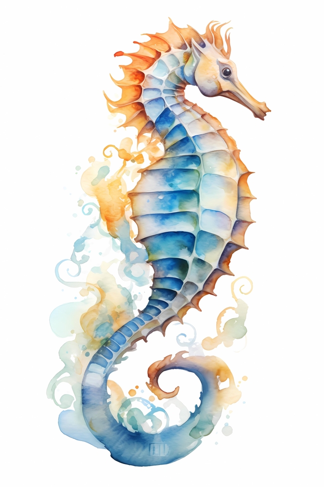一副海马水彩画作品图片