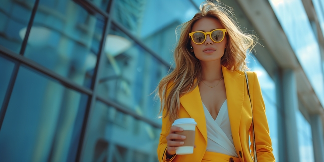 欧美时尚风格黄色西装美女写真图片