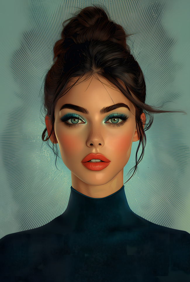 欧美时尚高丸子头彩妆美女写真图片