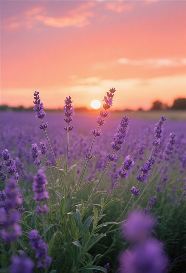 日暮黄昏浪漫薰衣草花海图片