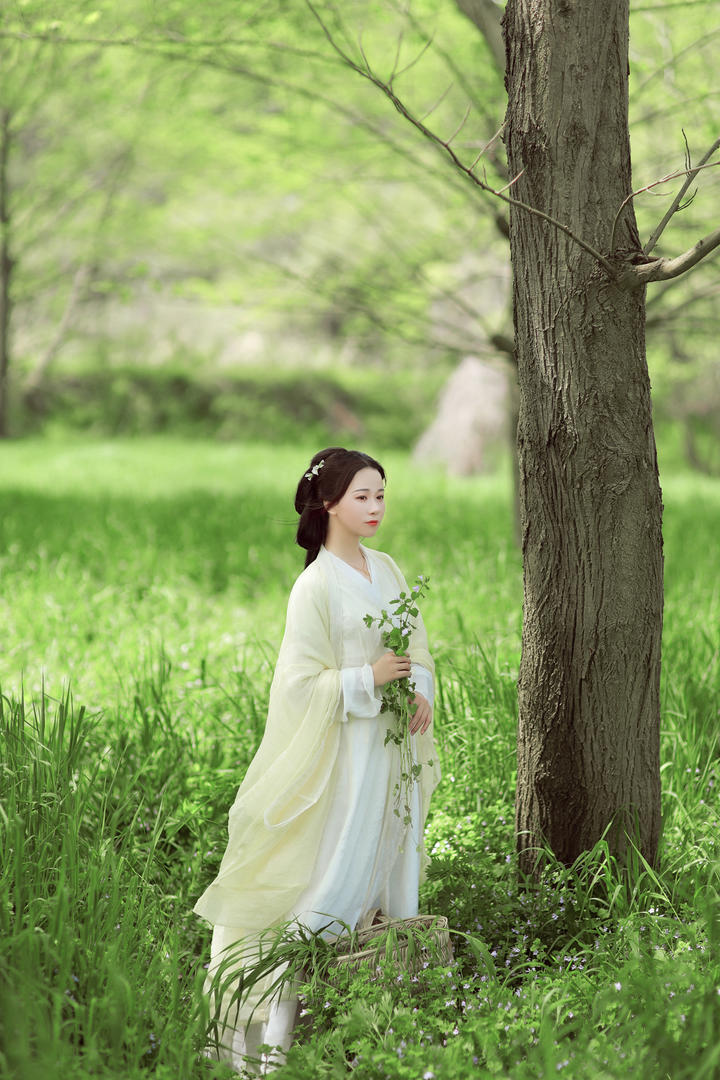 草地上的清纯古装汉服美女壁纸图片