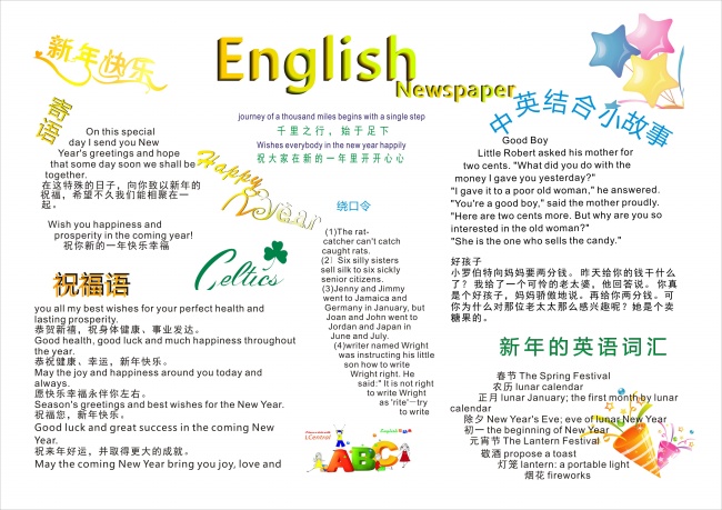 新年快乐英语手抄报图片