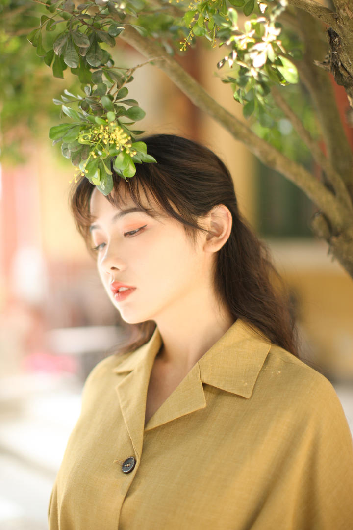 树下的清纯美女黄子卿写真图片