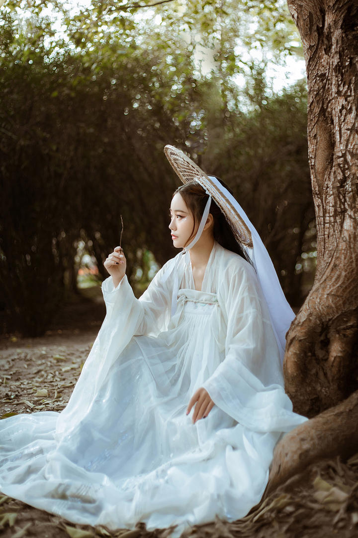 坐在树下休息的古装美女图片