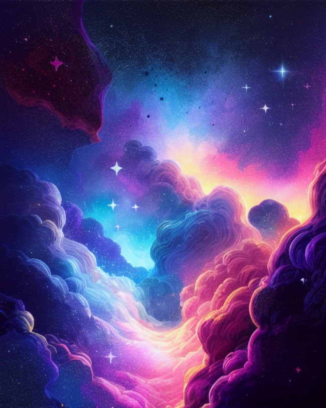 唯美梦幻彩色云团星空图片