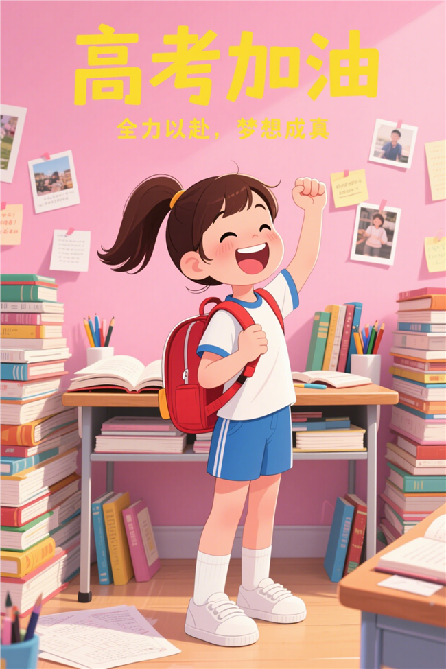 高考加油卡通插画设计图片