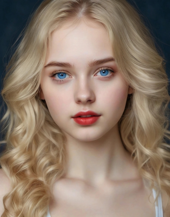 欧美金色长卷发红唇美女写真图片