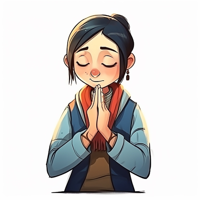 双手合十虔诚祈祷卡通美女图片