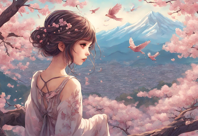 春天美女动漫插画图片