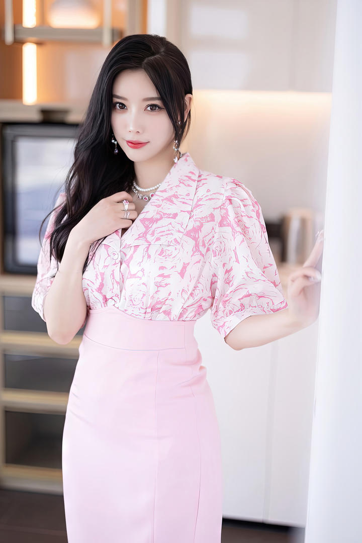 西西人体艺术网美女模特杨晨晨粉色包臀裙美女写真图片