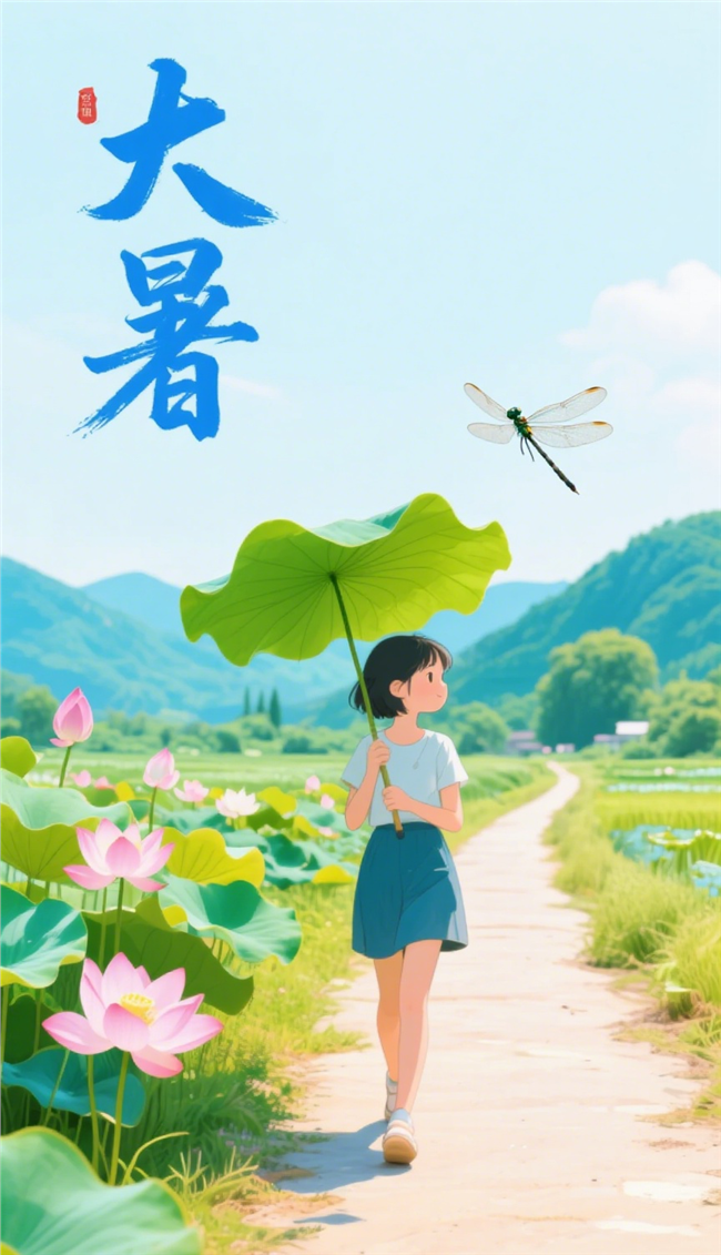 卡通插画风格大暑节气海报图片