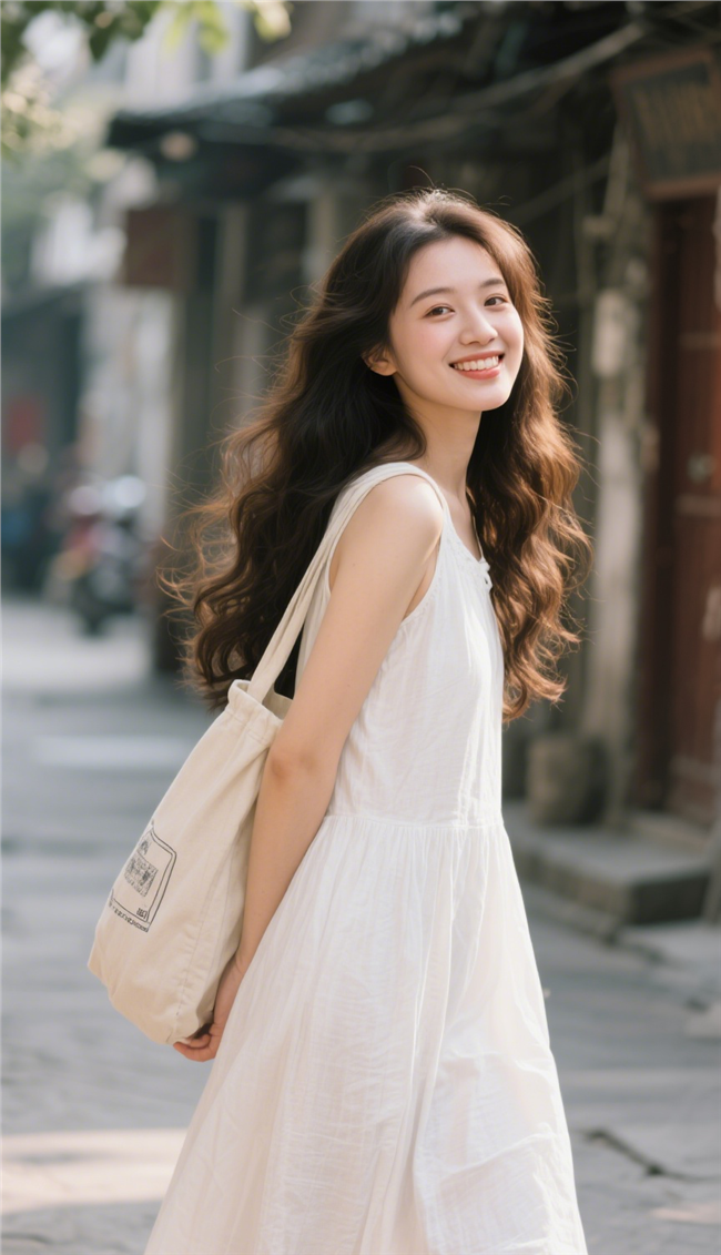 夏日街头文艺风美女写真摄影图片